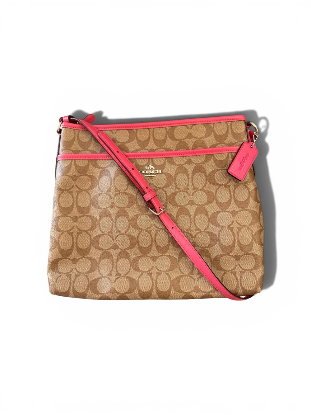 Coach Signature File Bag Pink and Khaki Crossbody Bag #F58297 - Picture 3 of 9